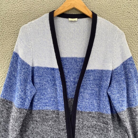 Talbots Sweater Womens Extra Large Blue Colorblock Chunky Knit Open Cardigan - Picture 2 of 9